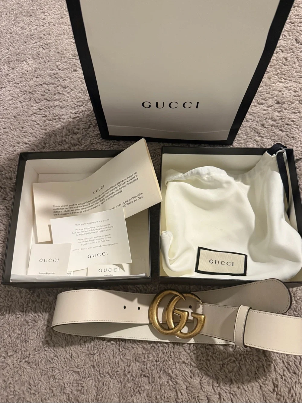 Gucci Cream Leather Belt with Gold Double G Buckle